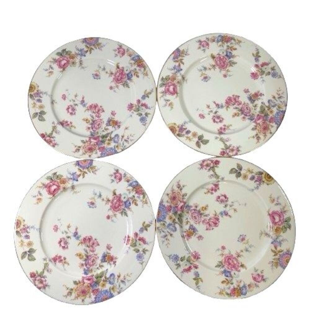 Set of 4 Castleton SUNNYBROOKE Floral Chintz Bone China 10.5" Dinner Plates, USA